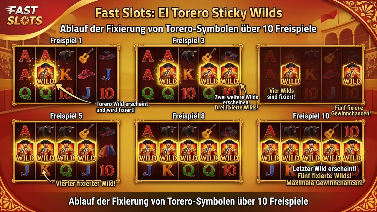 Darstellung von Sticky Wilds auf den Walzen während El Torero Freispielen