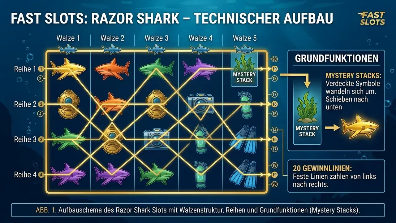 Razor Shark Slot Aufbau und Spielfeld-Layout